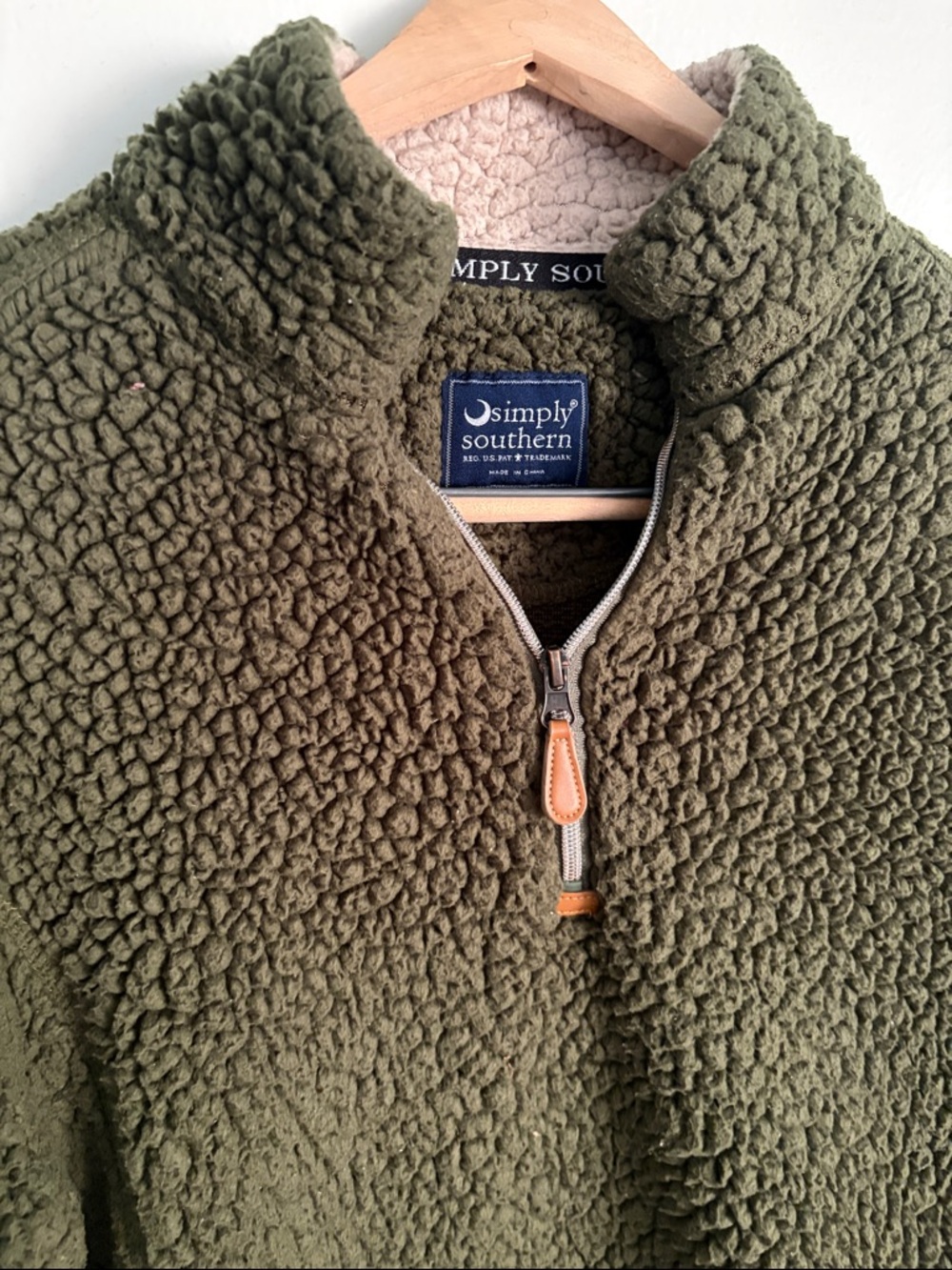 Simply Southern Olive Green Sherpa Half-Zip Pullover